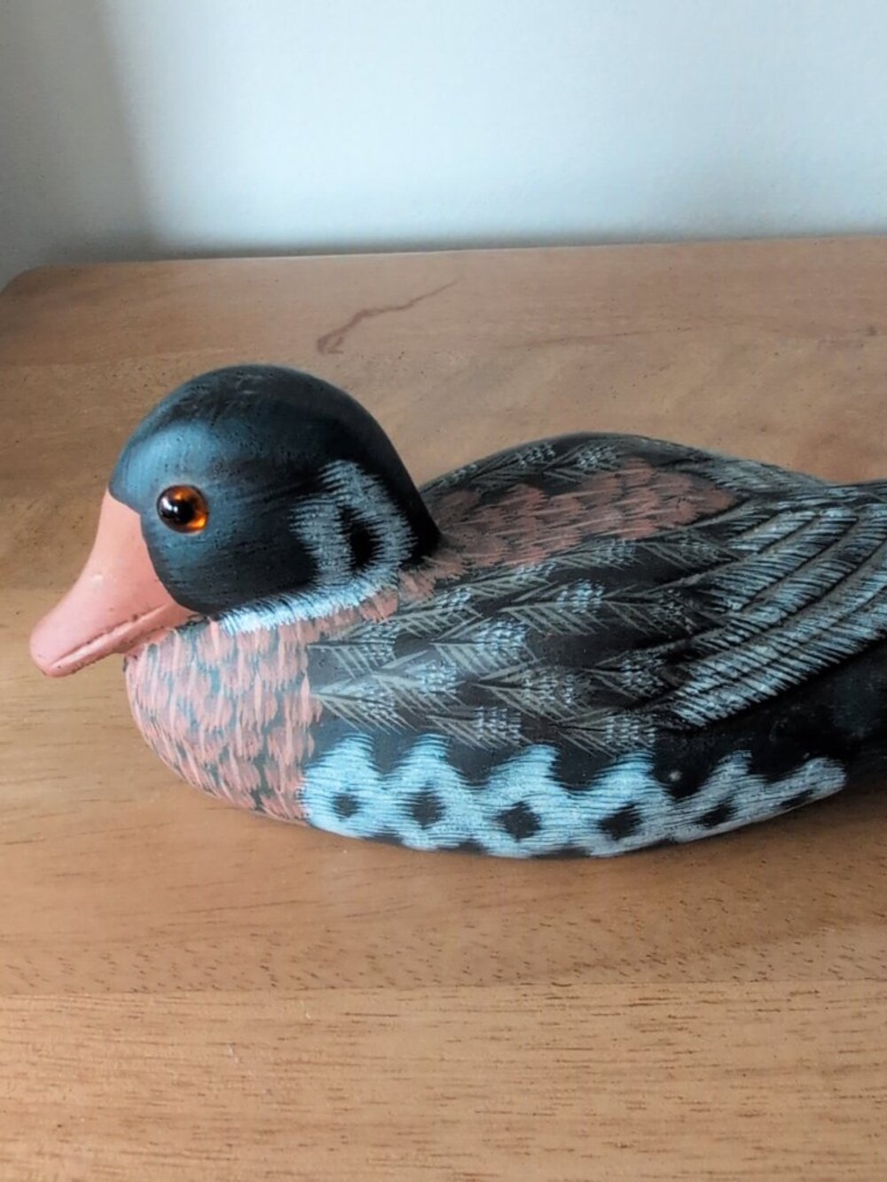 6" Vintage Hand Carved Wooden Duck Folk Art Figurine with Glass Eyes